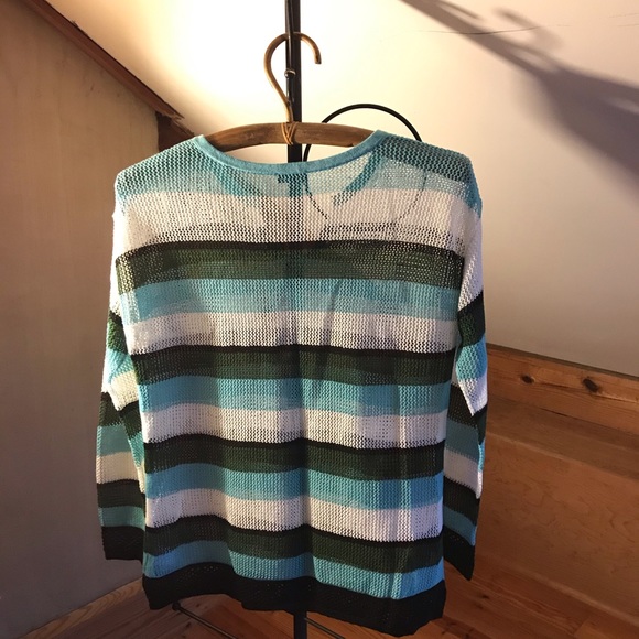 Talbots Teal Green White Striped Linen Sweater, EUC, SP - Picture 2 of 14